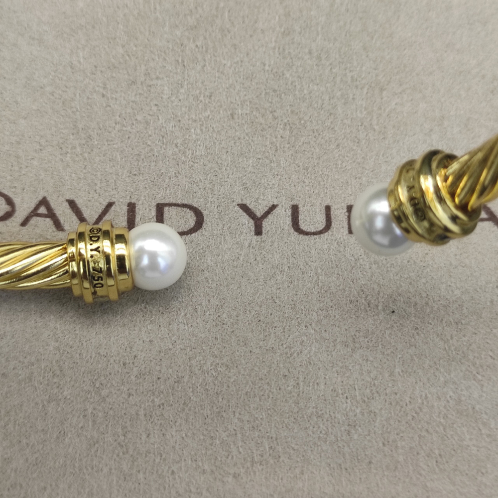 David Yurman 5mm Gold Diamond Pearl Bangle - Picture 2 of 7